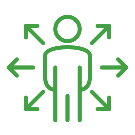 Icon of a person with outward arrows symbolizing brand reach, customer impact, and increased visibility through Toronto Car Wraps.