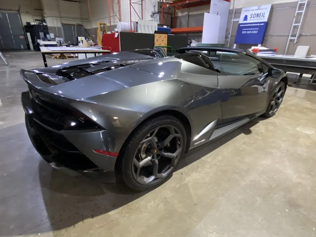 Lamborghini Huracán before custom metallic grey car wrap at TorontoCarWrap.com luxury vehicle wrap shop