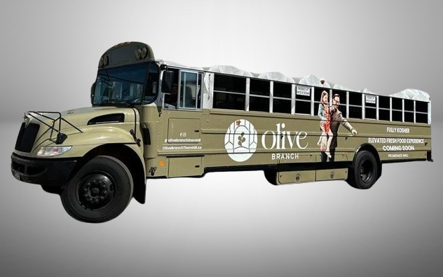 Olive Branch kosher food bus featuring custom full wrap design by Toronto Car Wrap specialists