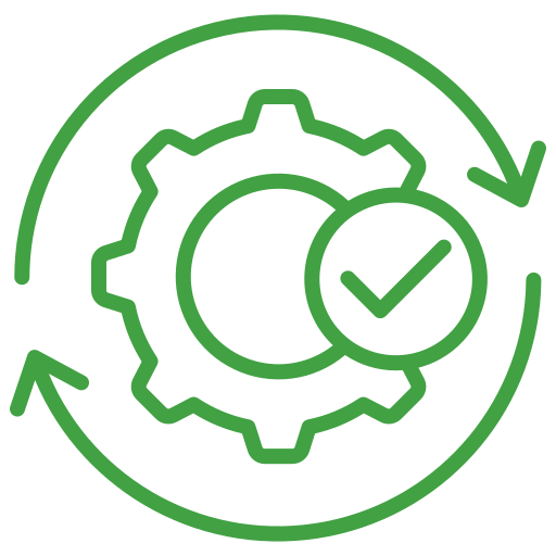 Icon representing process optimization and efficient execution, featuring a gear with a checkmark, symbolizing successful workflow, used by Toronto Car Wraps.
